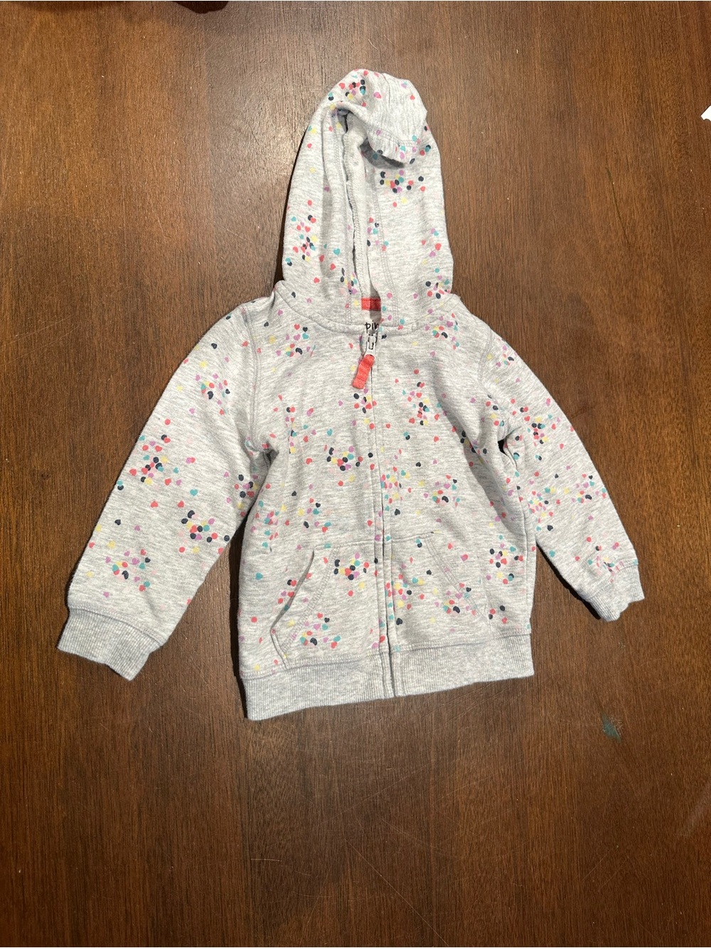 Girls size 18 months Heather Gray Hooded Zip Jacket with Confetti Print